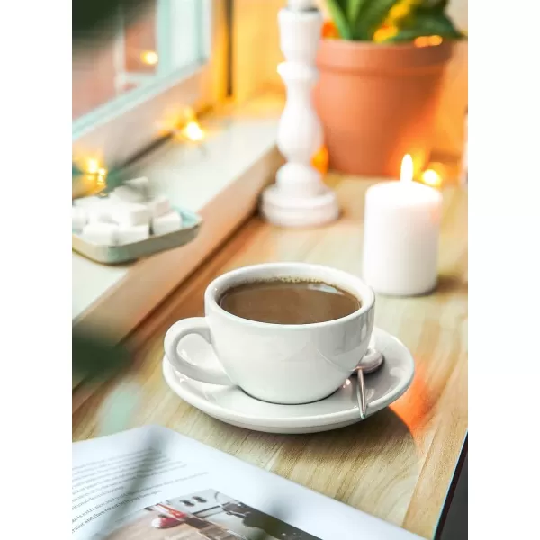 imageLE TAUCI 3 oz Espresso Cups with Saucers Demitasse Coffee Cup for Shot Lungo Ristretto  3 inch Set of 4 WhiteWhite
