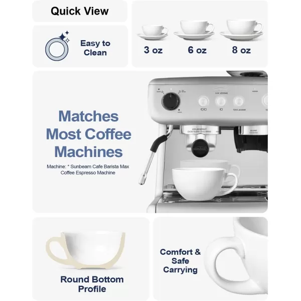 imageLE TAUCI 3 oz Espresso Cups with Saucers Demitasse Coffee Cup for Shot Lungo Ristretto  3 inch Set of 4 WhiteWhite