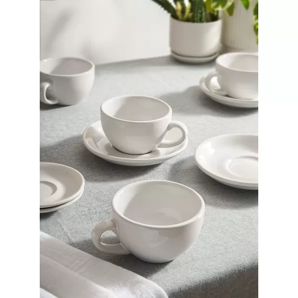 imageLE TAUCI 3 oz Espresso Cups with Saucers Demitasse Coffee Cup for Shot Lungo Ristretto  3 inch Set of 4 WhiteWhite