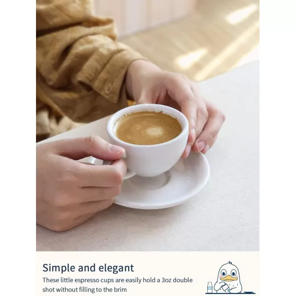 imageLE TAUCI 3 oz Espresso Cups with Saucers Demitasse Coffee Cup for Shot Lungo Ristretto  3 inch Set of 4 WhiteWhite