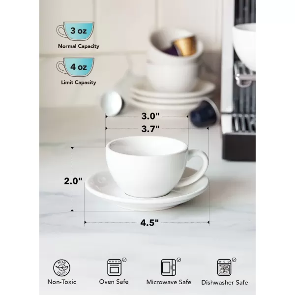 imageLE TAUCI 3 oz Espresso Cups with Saucers Demitasse Coffee Cup for Shot Lungo Ristretto  3 inch Set of 4 WhiteWhite