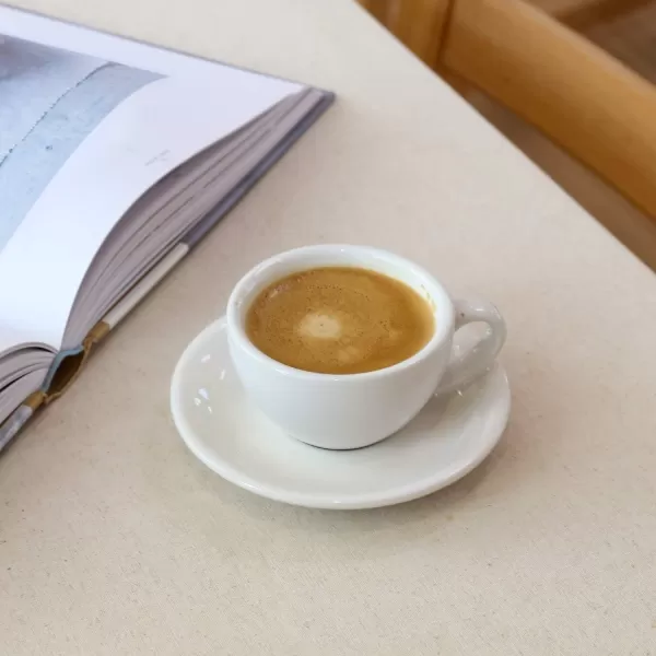 imageLE TAUCI 3 oz Espresso Cups with Saucers Demitasse Coffee Cup for Shot Lungo Ristretto  3 inch Set of 4 WhiteWhite