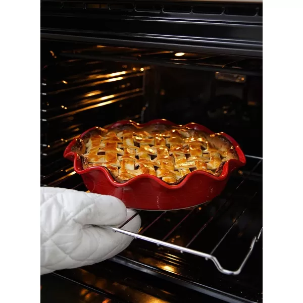 imageLE TAUCI Ceramic Pie Pans for Baking 11 Inches Deep Dish Pie Plate for Apple Pie Pot Pie 48 Ounce Baking Dish with Ruffled Edge Set of 2 WhiteRed