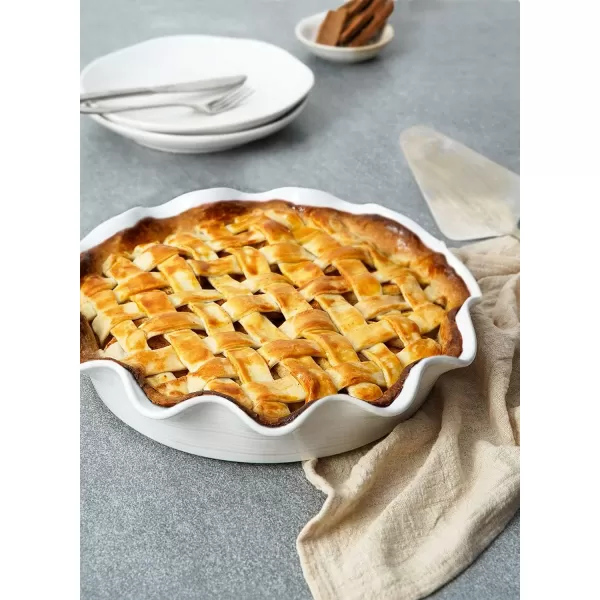imageLE TAUCI Ceramic Pie Pans for Baking 11 Inches Deep Dish Pie Plate for Apple Pie Pot Pie 48 Ounce Baking Dish with Ruffled Edge Set of 2 WhiteWhite