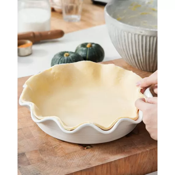 imageLE TAUCI Ceramic Pie Pans for Baking 11 Inches Deep Dish Pie Plate for Apple Pie Pot Pie 48 Ounce Baking Dish with Ruffled Edge Set of 2 WhiteWhite