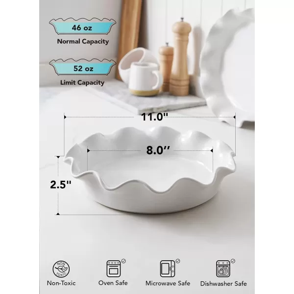 imageLE TAUCI Ceramic Pie Pans for Baking 11 Inches Deep Dish Pie Plate for Apple Pie Pot Pie 48 Ounce Baking Dish with Ruffled Edge Set of 2 WhiteWhite