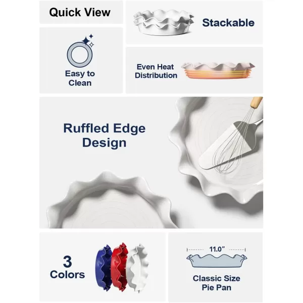 imageLE TAUCI Ceramic Pie Pans for Baking 11 Inches Deep Dish Pie Plate for Apple Pie Pot Pie 48 Ounce Baking Dish with Ruffled Edge Set of 2 WhiteWhite