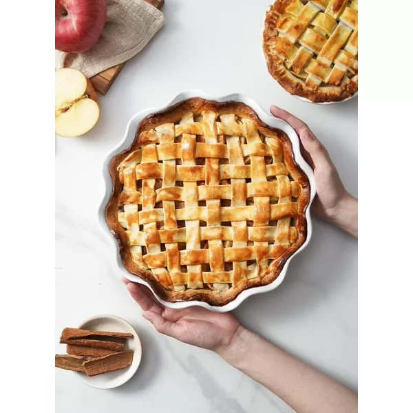 imageLE TAUCI Ceramic Pie Pans for Baking 11 Inches Deep Dish Pie Plate for Apple Pie Pot Pie 48 Ounce Baking Dish with Ruffled Edge Set of 2 WhiteWhite