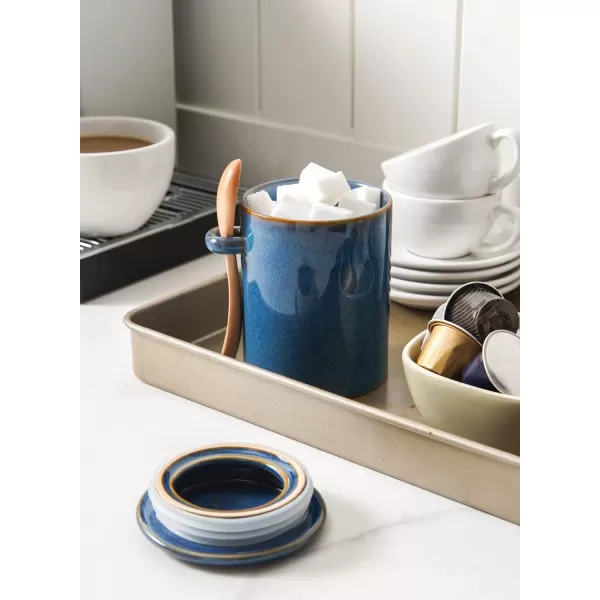 imageLE TAUCI Sugar Bowl with Lid and Spoon Ceramic Sugar Bowl Sugar Jar for Kitchen Coffee bar Countertop 12 oz Salt Container Modern Farmhouse Kitchen Decor WhiteCeylon Blue