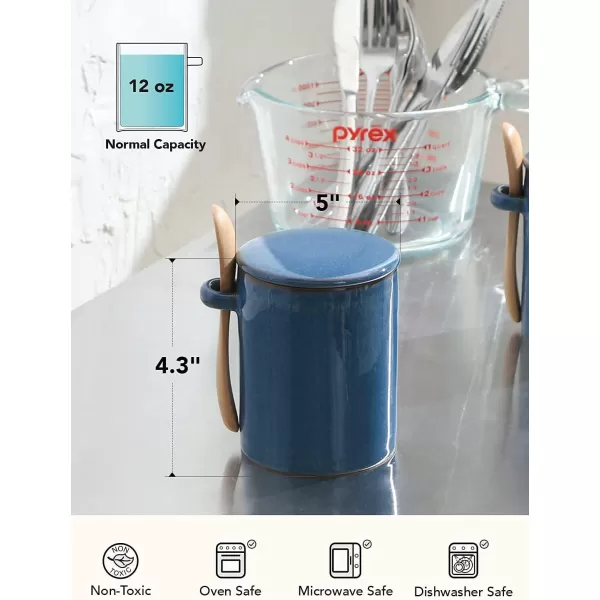 imageLE TAUCI Sugar Bowl with Lid and Spoon Ceramic Sugar Bowl Sugar Jar for Kitchen Coffee bar Countertop 12 oz Salt Container Modern Farmhouse Kitchen Decor WhiteCeylon Blue