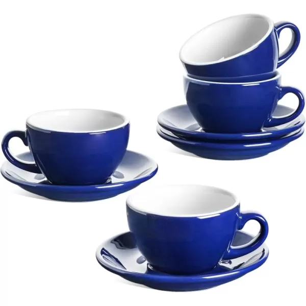 imageLE TAUCI 3 oz Espresso Cups with Saucers Demitasse Coffee Cup for Shot Lungo Ristretto  3 inch Set of 4 WhiteBlue