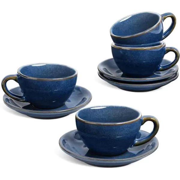 imageLE TAUCI 3 oz Espresso Cups with Saucers Demitasse Coffee Cup for Shot Lungo Ristretto  3 inch Set of 4 WhiteCeylon Blue