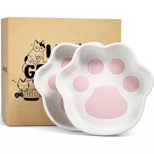 imageLE TAUCI Cat Food Bowl Ceramic 8 Oz Small Shallow Cat Food Dishes for Indoor Cats Cat Water Bowl Relief Whisker Fatigue Cat Bowls Cute Paw Shaped Kitten Bowls Cat Plates Small Animal Food Bowlcat paw set of 2