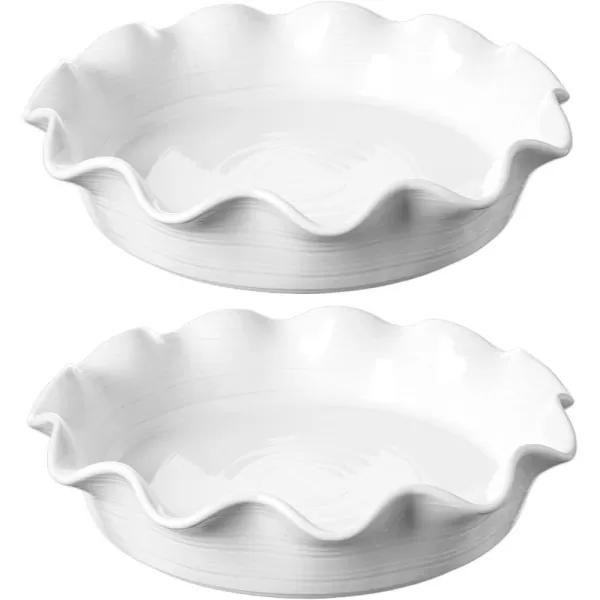 imageLE TAUCI Ceramic Pie Pans for Baking 11 Inches Deep Dish Pie Plate for Apple Pie Pot Pie 48 Ounce Baking Dish with Ruffled Edge Set of 2 WhiteWhite