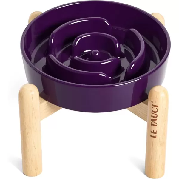 imageLE TAUCI Ceramic Slow Feeder Dog Bowls Elevated for Small and Medium Breed Dog Bowls with Wooden Stand 15 Cups Dog Dishes to Slow Down Eating AntiGulping Pet Feeding Dishes Vortex BlueMaze Purple