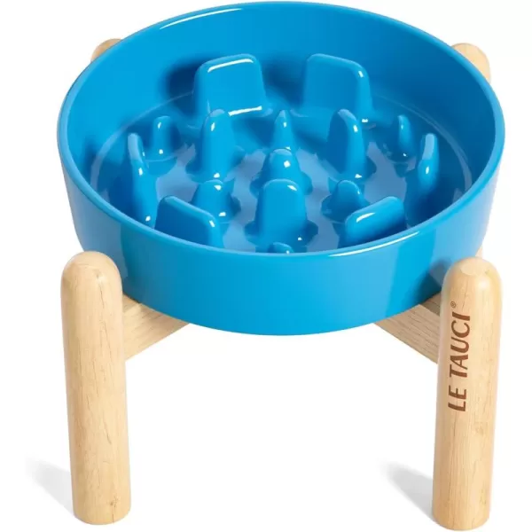 imageLE TAUCI Ceramic Slow Feeder Dog Bowls Elevated for Small and Medium Breed Dog Bowls with Wooden Stand 15 Cups Dog Dishes to Slow Down Eating AntiGulping Pet Feeding Dishes Vortex BlueVortex Blue