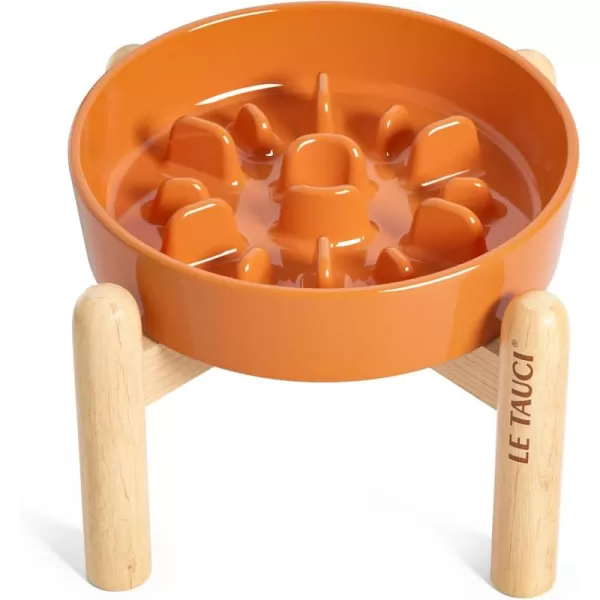 imageLE TAUCI Ceramic Slow Feeder Dog Bowls Elevated for Small and Medium Breed Dog Bowls with Wooden Stand 15 Cups Dog Dishes to Slow Down Eating AntiGulping Pet Feeding Dishes Vortex BlueSun Orange