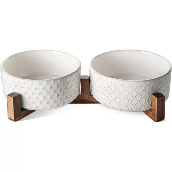 imageLE TAUCI Dog Bowls Ceramic Bowl Set with Acacia Wood Stand 3 Cups Dog Food and Water Bowl for Small Medium Sized Weighted Dog Pet BowlsL6 Cups