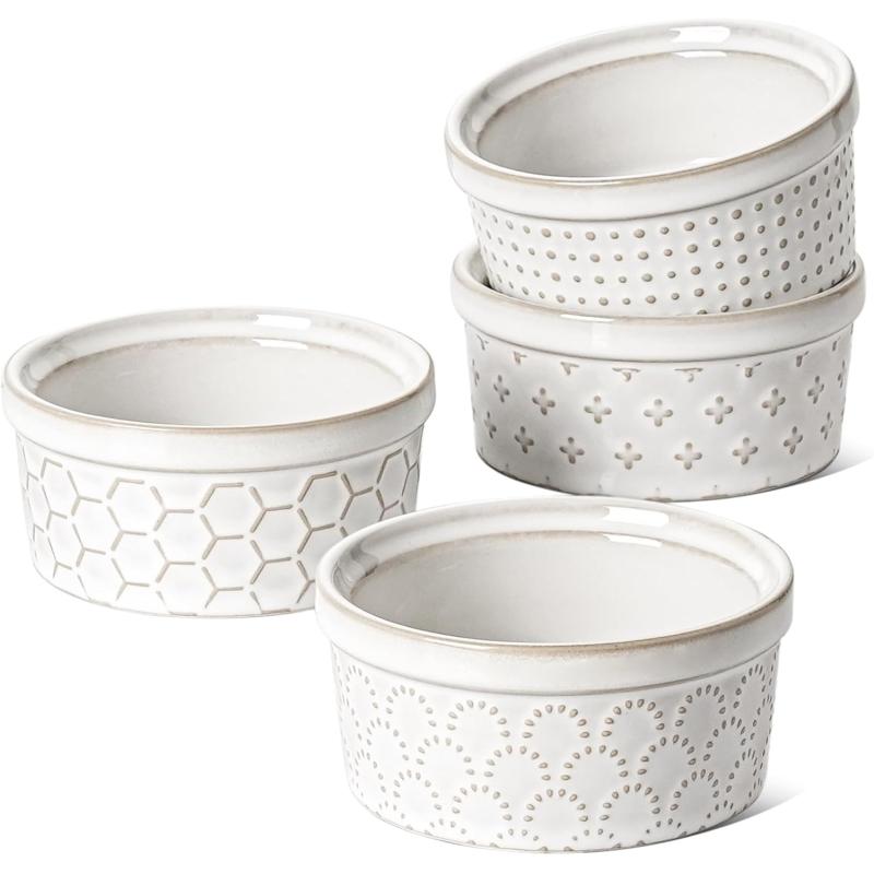 imageLE TAUCI Ramekins 4 oz Ramiken for Creme Brulee Lava CakePudding Souffle Small Sauce BowlCeramic Baking Dishes 38 inch Set of 4 Arctic White4 oz