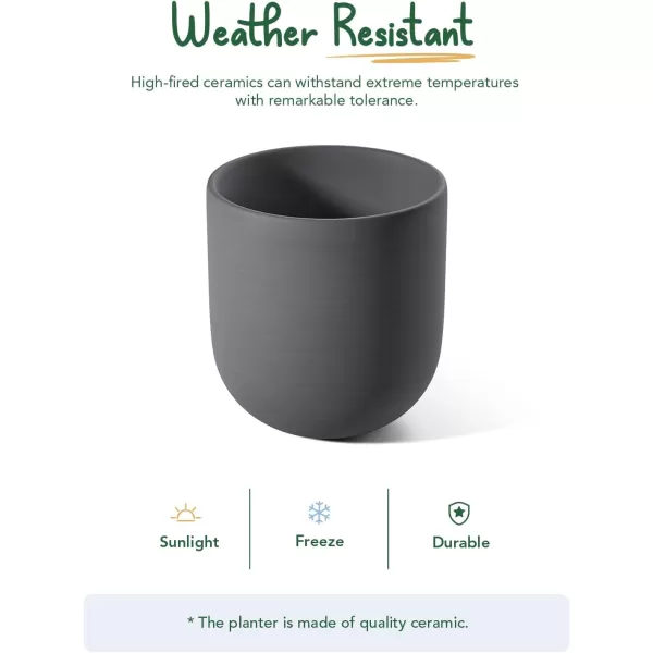 imageLE TAUCI 10 Inch Plant Pot Ceramic Pots for Plants with Drainage Hole and Rubber Plug Plant Pots Indoor for Home Garden Patio Office Cylinder Flower Planter Pot Neutral GrayCharcoal Gray