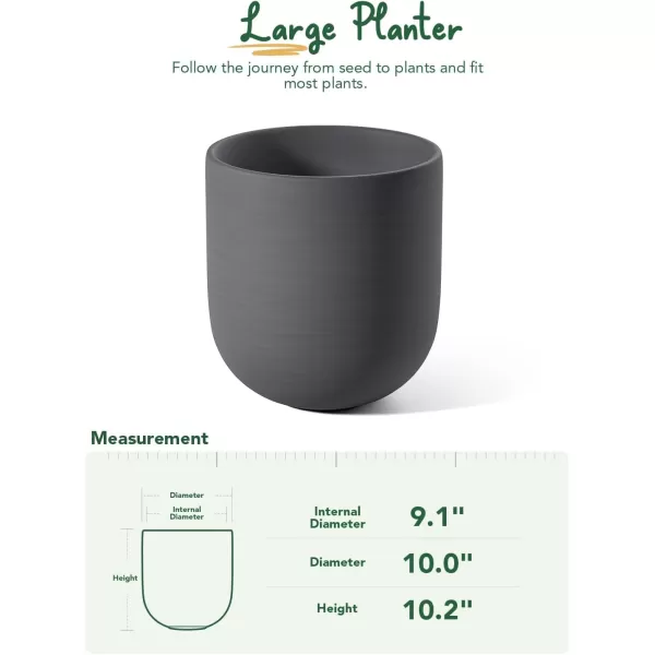 imageLE TAUCI 10 Inch Plant Pot Ceramic Pots for Plants with Drainage Hole and Rubber Plug Plant Pots Indoor for Home Garden Patio Office Cylinder Flower Planter Pot Neutral GrayCharcoal Gray