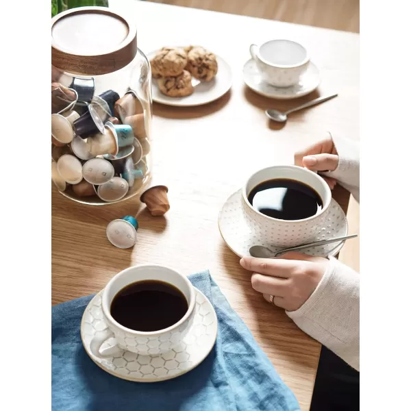 imageLE TAUCI 8 oz Cappuccino Cups with Saucers Ceramic Large Coffee Cup for Au Lait Double shot Latte Cafe Mocha Tea  Set of 4 Arctic white3 oz