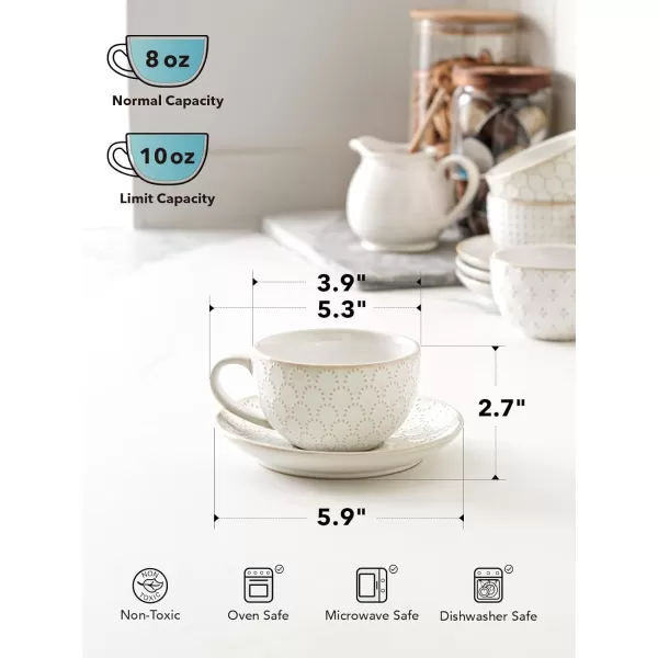 imageLE TAUCI 8 oz Cappuccino Cups with Saucers Ceramic Large Coffee Cup for Au Lait Double shot Latte Cafe Mocha Tea  Set of 4 Arctic white8 oz