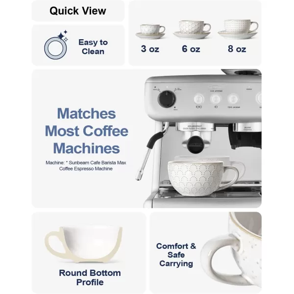 imageLE TAUCI 8 oz Cappuccino Cups with Saucers Ceramic Large Coffee Cup for Au Lait Double shot Latte Cafe Mocha Tea  Set of 4 Arctic white8 oz