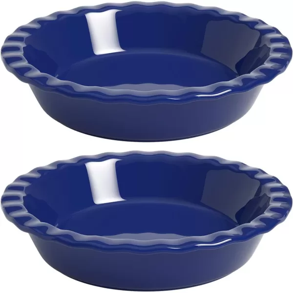 imageLE TAUCI Ceramic Pie Pans for Baking 9 Inches Pie Plate for Apple Pie Round Baking Dish 36 Ounce Fluted Dish Pie Pan Set of 2 WhiteBlue