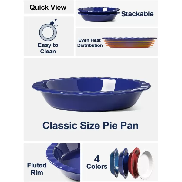 imageLE TAUCI Ceramic Pie Pans for Baking 9 Inches Pie Plate for Apple Pie Round Baking Dish 36 Ounce Fluted Dish Pie Pan Set of 2 WhiteBlue