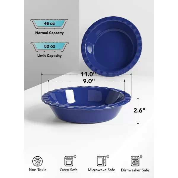 imageLE TAUCI Ceramic Pie Pans for Baking 9 Inches Pie Plate for Apple Pie Round Baking Dish 36 Ounce Fluted Dish Pie Pan Set of 2 WhiteBlue