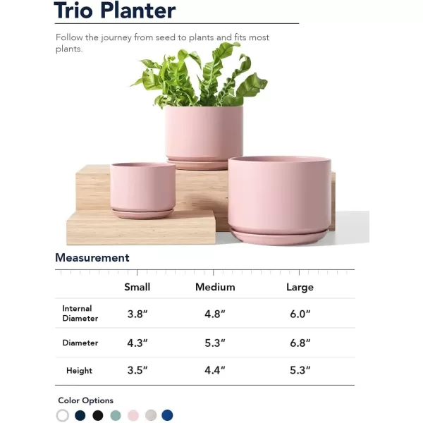 imageLE TAUCI Ceramic Plant Pots 435368 inch Set of 3 Planters with Drainage Hole and Saucer Indoor Flower Pot with Hole Mesh Pad Gifts for Mom Reactive Glaze BeigePink