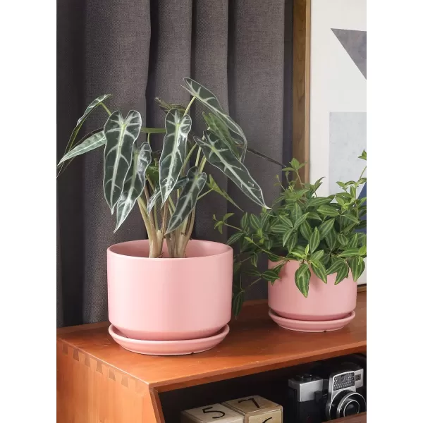 imageLE TAUCI Ceramic Plant Pots 435368 inch Set of 3 Planters with Drainage Hole and Saucer Indoor Flower Pot with Hole Mesh Pad Gifts for Mom Reactive Glaze BeigePink