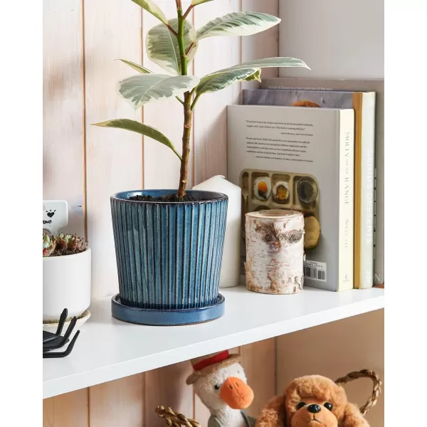 imageLE TAUCI Ceramic Plant Pots 54 Inch Pots for Indoor Plants Planters with Drainage Hole and Saucer Flower Pots for Succulent Snake Plants and Cactus Set of 2 Reactive Glaze White55 inch