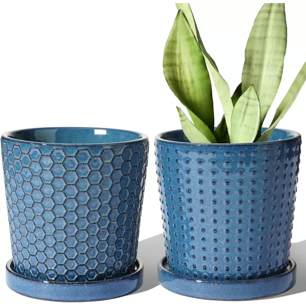 imageLE TAUCI Ceramic Plant Pots 54 Inch Pots for Indoor Plants Planters with Drainage Hole and Saucer Flower Pots for Succulent Snake Plants and Cactus Set of 2 Reactive Glaze White55 inch
