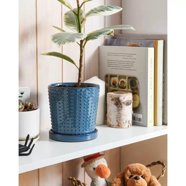 imageLE TAUCI Ceramic Plant Pots 54 Inch Pots for Indoor Plants Planters with Drainage Hole and Saucer Flower Pots for Succulent Snake Plants and Cactus Set of 2 Reactive Glaze White55 inch