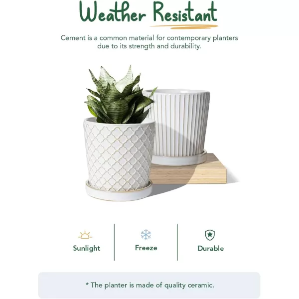 imageLE TAUCI Ceramic Plant Pots 54 Inch Pots for Indoor Plants Planters with Drainage Hole and Saucer Flower Pots for Succulent Snake Plants and Cactus Set of 2 Reactive Glaze White54 inch