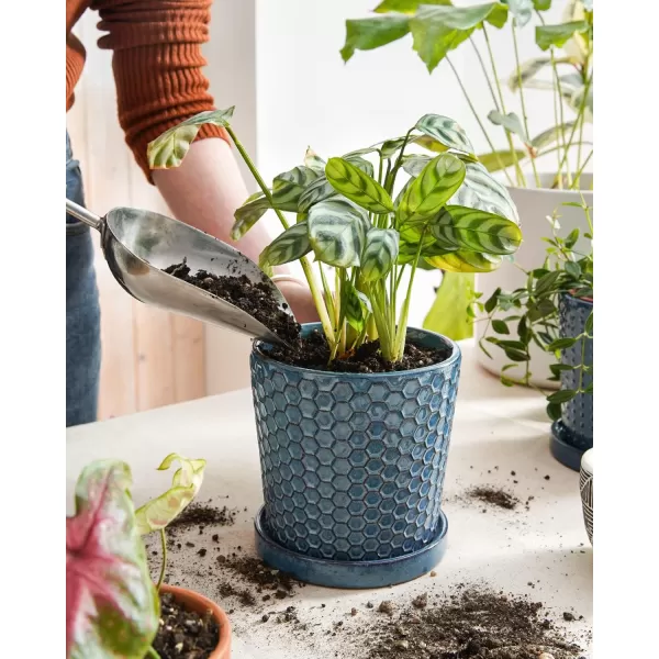 imageLE TAUCI Ceramic Plant Pots 54 Inch Pots for Indoor Plants Planters with Drainage Hole and Saucer Flower Pots for Succulent Snake Plants and Cactus Set of 2 Reactive Glaze White55 inch