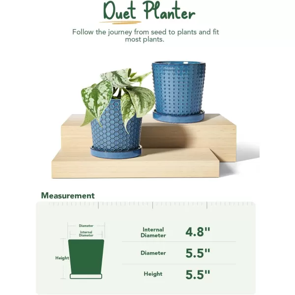 imageLE TAUCI Ceramic Plant Pots 54 Inch Pots for Indoor Plants Planters with Drainage Hole and Saucer Flower Pots for Succulent Snake Plants and Cactus Set of 2 Reactive Glaze White55 inch