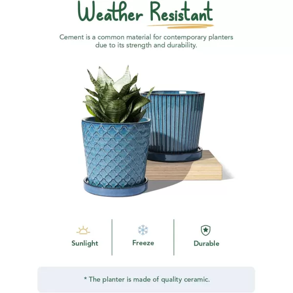 imageLE TAUCI Ceramic Plant Pots 54 Inch Pots for Indoor Plants Planters with Drainage Hole and Saucer Flower Pots for Succulent Snake Plants and Cactus Set of 2 Reactive Glaze White55 inch