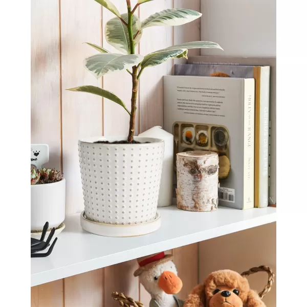 imageLE TAUCI Ceramic Plant Pots 54 Inch Pots for Indoor Plants Planters with Drainage Hole and Saucer Flower Pots for Succulent Snake Plants and Cactus Set of 2 Reactive Glaze White54 inch