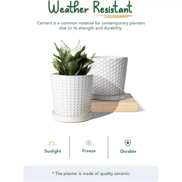 imageLE TAUCI Ceramic Plant Pots 54 Inch Pots for Indoor Plants Planters with Drainage Hole and Saucer Flower Pots for Succulent Snake Plants and Cactus Set of 2 Reactive Glaze White54 inch