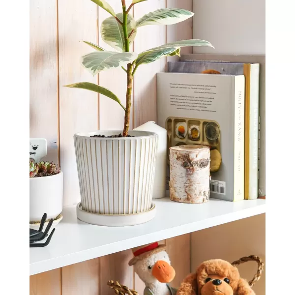 imageLE TAUCI Ceramic Plant Pots 54 Inch Pots for Indoor Plants Planters with Drainage Hole and Saucer Flower Pots for Succulent Snake Plants and Cactus Set of 2 Reactive Glaze White54 inch