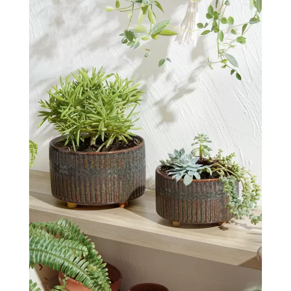 imageLE TAUCI Succulent Pots 658 Inch Ceramic Indoor Plant Pot with Drainage Hole Modern Round Decorative Flower Pot Set of 2 Matte WhiteReactive Glaze Black