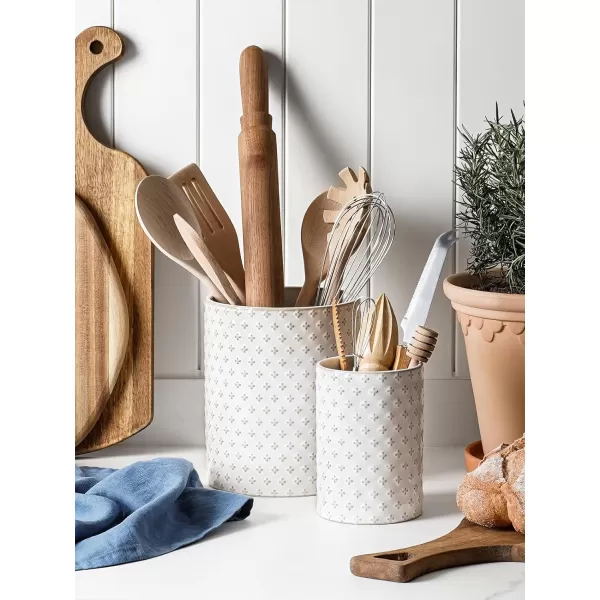 imageLE TAUCI Utensil Holder 71quot Ceramic Kitchen Utensil Holder for Counter top Embossed Cooking Utensil Organizer for Spatula ampamp Spoon Kitchen Decor Set of 1 Arctic White CloverClover