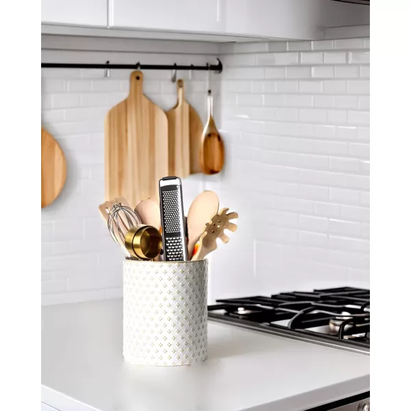 imageLE TAUCI Utensil Holder 71quot Ceramic Kitchen Utensil Holder for Counter top Embossed Cooking Utensil Organizer for Spatula ampamp Spoon Kitchen Decor Set of 1 Arctic White CloverClover