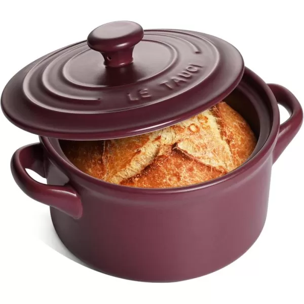 imageLE TAUCI 3 Quart Dutch Oven Pot with Lid for No Knead Bread Baking Sourdough Loaf Lightweight NonToxic Ceramic Small Bread Oven Pan Use as NonStick Soup ampamp Stew Pot Forest GreenBurgundy Red