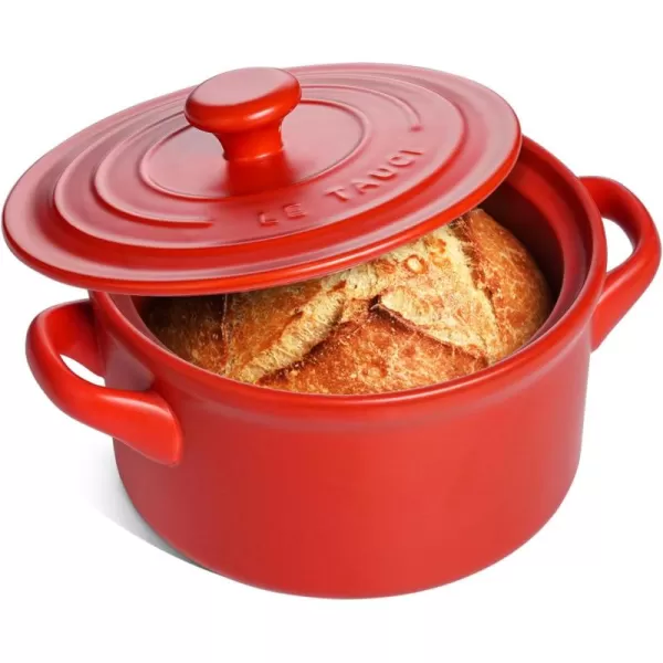 imageLE TAUCI 3 Quart Dutch Oven Pot with Lid for No Knead Bread Baking Sourdough Loaf Lightweight NonToxic Ceramic Small Bread Oven Pan Use as NonStick Soup ampamp Stew Pot Forest GreenChili Red