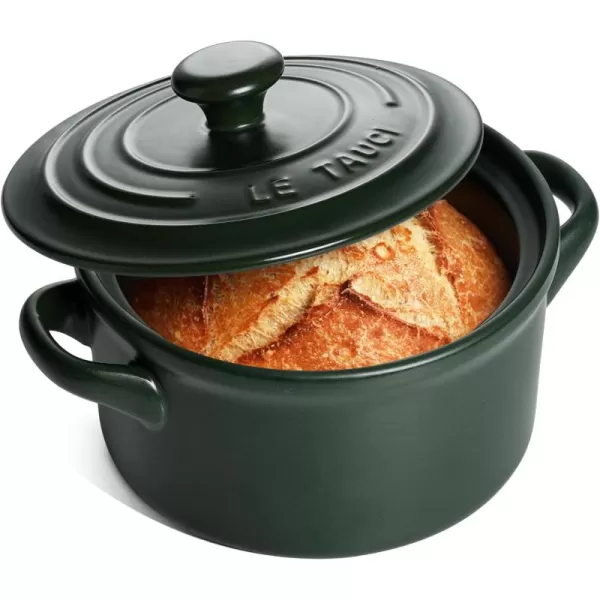 imageLE TAUCI 3 Quart Dutch Oven Pot with Lid for No Knead Bread Baking Sourdough Loaf Lightweight NonToxic Ceramic Small Bread Oven Pan Use as NonStick Soup ampamp Stew Pot Forest GreenForest Green