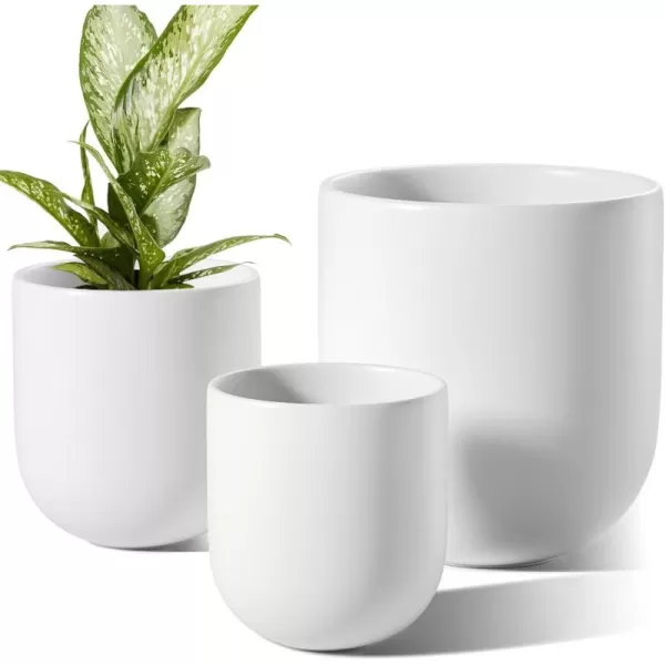 imageLE TAUCI 6810 Inch Plant Pots Indoor Ceramic Planters for Indoor Plants Flower Pots with Drainage Hole and Rubber Plug Planter Pots for Home Garden Patio Set of 3 Neutral GrayWhite
